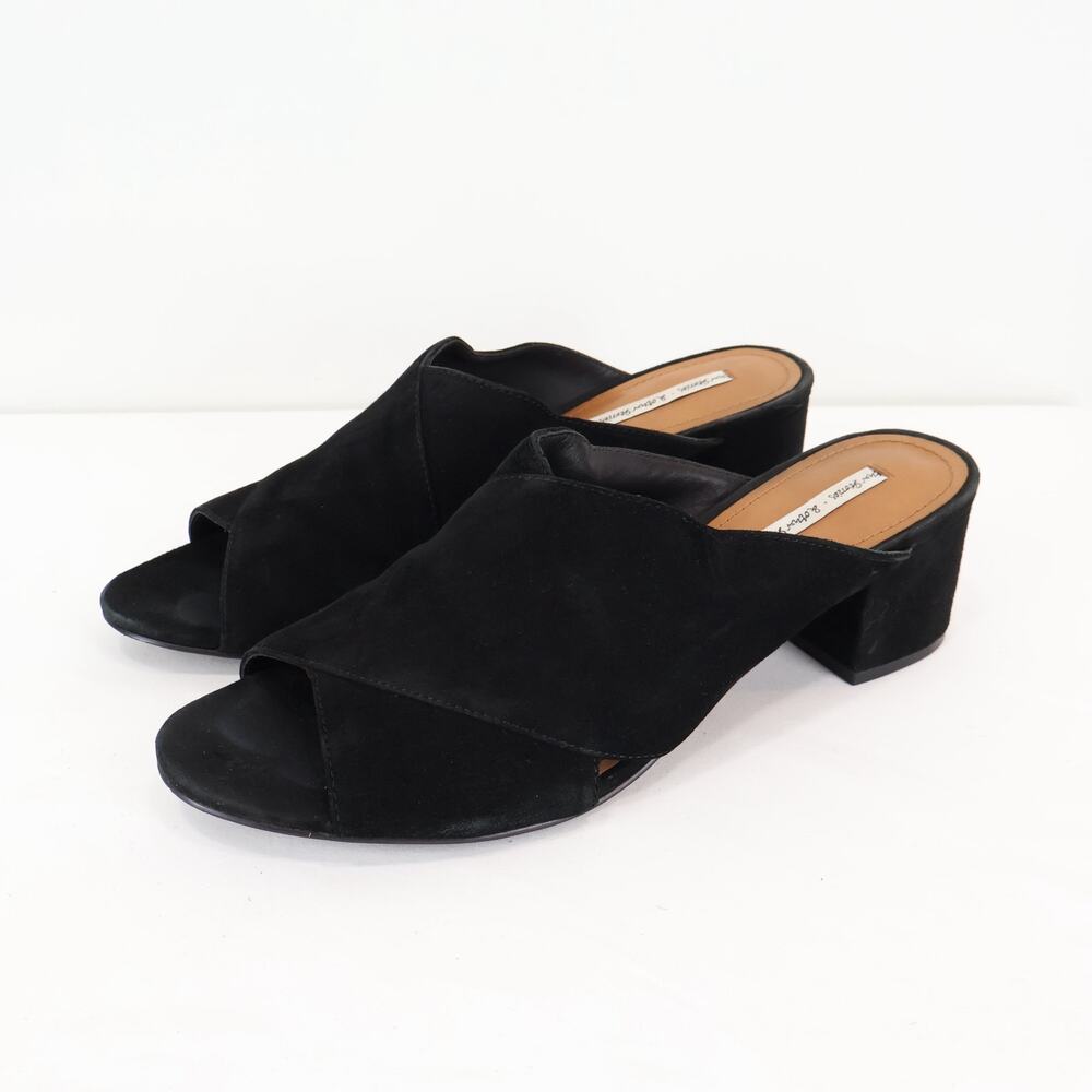 & Other Stories Black Suede Open Toe Block Heel Mule Size US 9 EUR 39